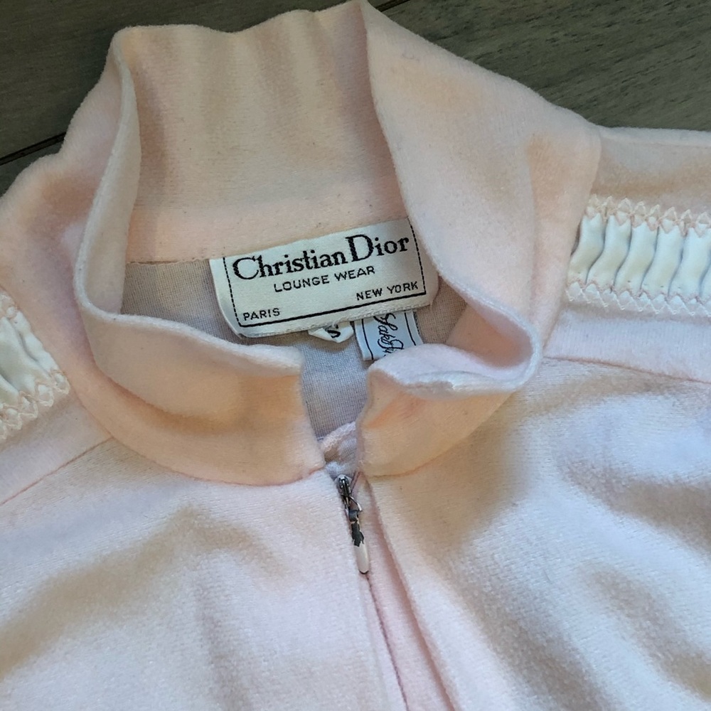 Vintage Christian Dior Pink Robe Terrycloth Ribbon Full Zip